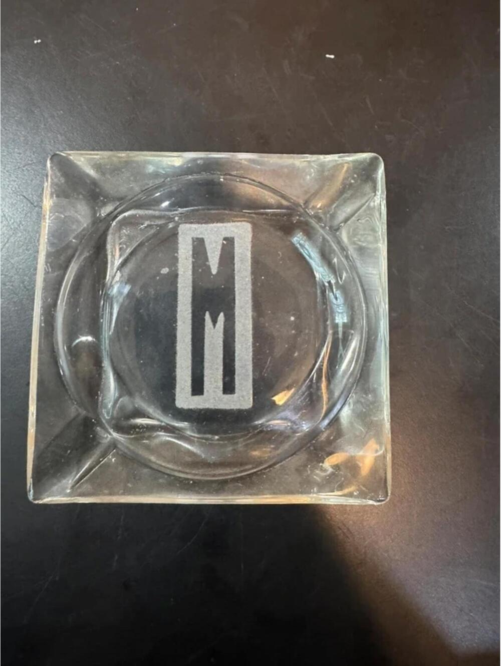 Mid-Century Style Clear Glass Ashtray with “M” Monogram